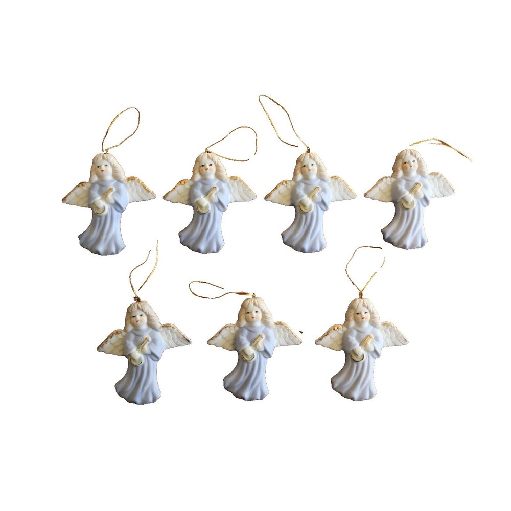 Lot 6x Ceramic Angel Christmas Ornament Autom Band Music Instrument Banjo Guitar